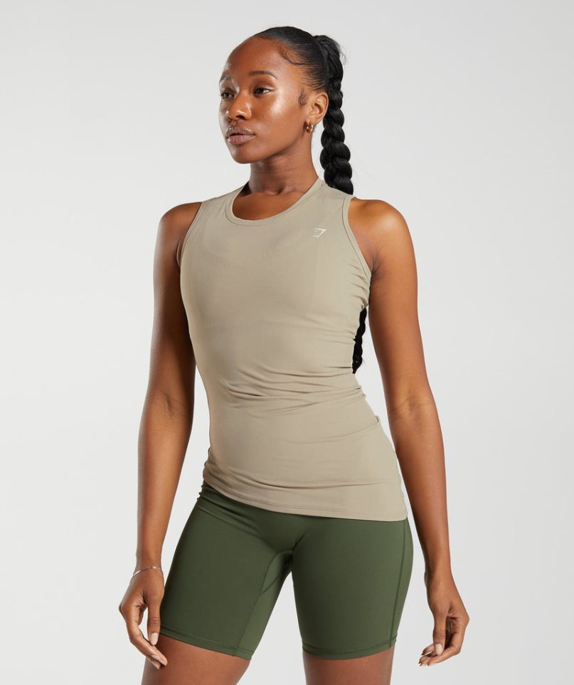 Women's Gymshark Elevate Asymmetric Tanks Beige | NZ 9ALBVY